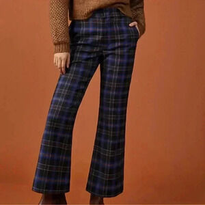 Avec Les Filles Maria High Rise Kick Flare Plaid Pants in Blue Size 8